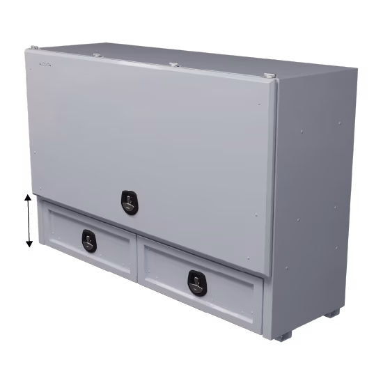 LOCKA™ long side aluminium truck toolbox designed for Isuzu, Hino, and Fuso service trucks with dropside height fitment and premium tradie storage.